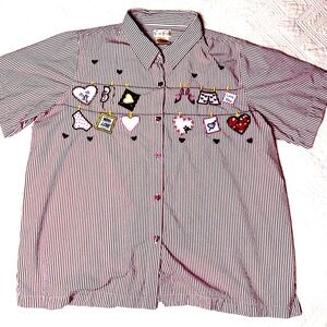 Bobbie Brooks Valentine Embroidered Button Up with Heart Buttons Size 18-20W EUC